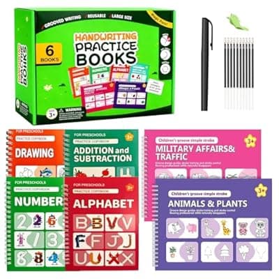 [BESTKEE] Magic Grooved Writing Practice Books,Grooved Handwriting Practice for Kids 3-5,Reusable Groove Workbooks,Preschool Learning Activities with Auto-Disappearing Pen,Birthday Gifts for Kids 3+(6-Book)