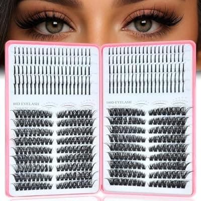 [Rootoo] Lash Clusters Kit with Spikes, Eyelash Clusters Extensions Individual D Curl Fluffy Wispy False Eyelashes 12-22mm DlY Manga Lashes Extension Kit (D Curl 80D+100D Left Right Lash Clusters)