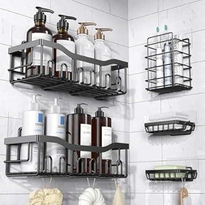 [EUDELE] EUDELE Adhesive Shower Caddy, 5 Pack Rustproof Stainless Steel Bath Organizers With Large Capacity, No Drilling Shelves for Bathroom Storage & Home Decor