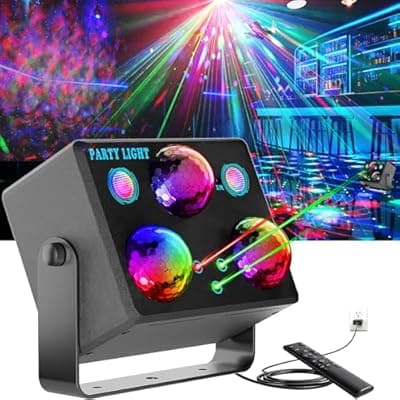 [LOAIDU] 6-in-1 Disco Ball Party Lights with Sound Activation & Remote Control: Multi-Effect Lighting with Star Projector, Ocean Wave and LED Strobe for Home, Christmas, Birthday, Wedding, Bar and Club