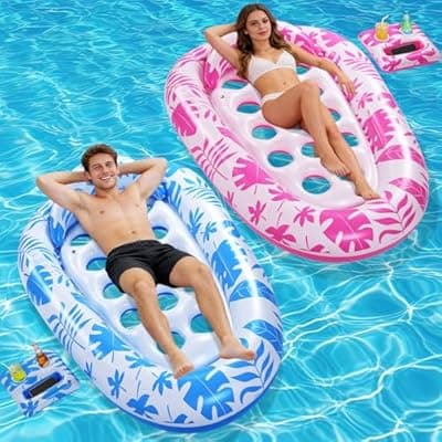 [VIWUHUG] VIWUHUG Giant Inflatable Pool Floats,78 x 55 Inches Pool Float Adult Mat with Headrest & Cup Holder Lake Float Raft Water Lounger Multi-Use Swimming Floaty for Party time Beach Outdoor