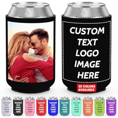 [KISSBELLY] Custom Neoprene Can Cooler Sleeves 2 Pack Bulk Drink Insulated Beer Can Coolers Personalized Logo Image Text Collapsible Can Sleeves for Weddings, Parties, Mother’s Day, Father’s Day