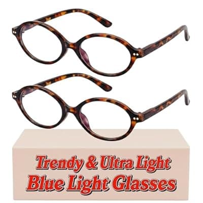 [Bossace] Bossace 2 Pack Oval Blue Light Glasses for Women, Lightweight TR90 Small Frame with Spring Hinge for All-Day Comfort, Anti UV Glare & Eyestrain