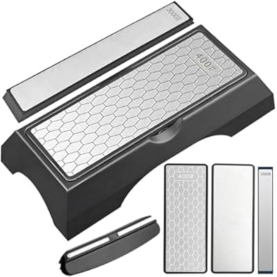 [Aomurvexz] Diamond Sharpening Stone Set & Knife Sharpener Whetstone Kit, Double-Sided 400/1000 Grit Plate with Non-Slip Base & Angle Guide, Portable 3000 Grit Honing Tool for Kitchen Ceramic Knives