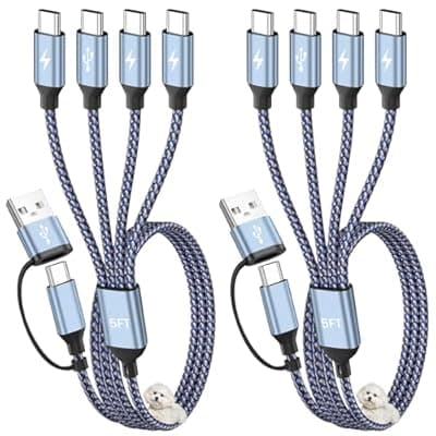 [Jogrytece] USB C Splitter Multi Charging Cable, USB A/C to USB C Cable[2Pack 5Ft], 4 in 2 Multi Charger Cord, with 4 Type-C Connectors, Travel Holiday Essentials Phone Charger Cord for Cell Phones and More