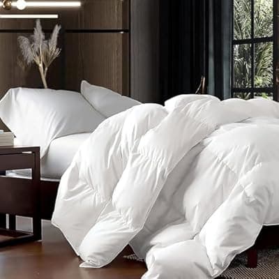 [EGYPTIAN BEDDING] Luxurious Oversized Queen 98" x 98" Size Goose Down Fiber Waterfowl Feather Fiber Comforter Duvet, 100% Egyptian Cotton Cover, 56 oz. Fill Weight, Baffle Box Design, White Solid