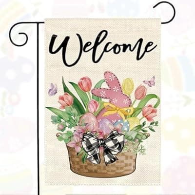 [Oeyliz] Oeyliz Easter Garden Flag 12x18 Inch Easter Eggs Bunny Double Sided Outside Garden Flag Holiday Welcome Yard Porch Flag Decor Outdoor Flag