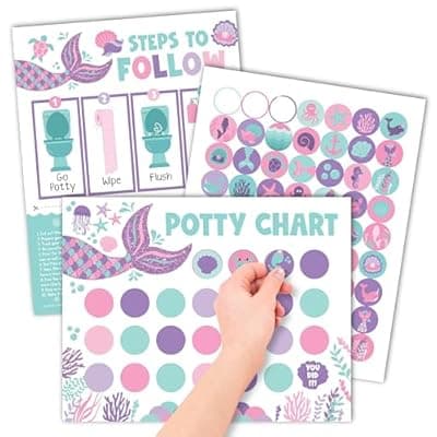 [Hadley Designs] Hadley Designs Potty Training Chart for Toddlers Girls -10 Sticker Potty Chart for Toddlers Girls, 8.5x11" Potty Training Sticker Charts for Toilet Success, Mermaid Toddler Reward Chart for Kids