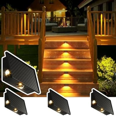[JSOT] JSOT Deck Step Lights 4 Pack for Outside Fence, Wall, Stair, Patio, Garden, Backyard Decor with 5 Lighting Modes, Solar Light Outdoor Waterproof Bright LED with Lens (Warm Light)