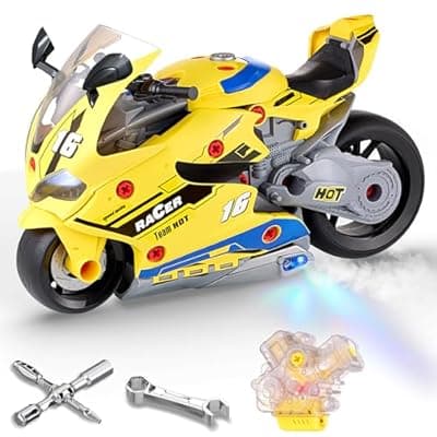 [ONEANU] Take Apart Motorcycle Toys Kit, Motorcycles Toy with Light & Sound, Motorcycle Model Toys for Toddlers 3-5, DIY Engine Building Kit Enhances Hands-On Skills for Preschool & Kindergarten Boys & Girls