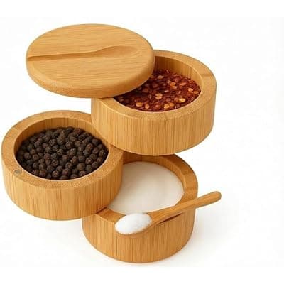[DegoCython] DegoCython 3-Layer Bamboo Salt Container with Magnetic Lid and Spoon, Large Capacity 10.5 Oz (Approx 287.7g) - Ideal for Celtic Sea Salt, Redmond Real & Pepper Storage