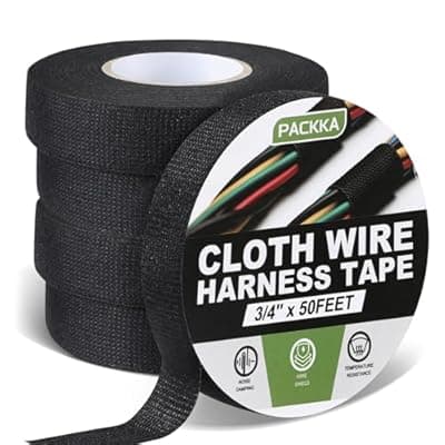 [PACKKA] PACKKA Wire Harness Tape 3/4” x 50’ (5 Rolls) Self-Adhesive Fabric Tape Black Electrical Tape for Automotive Engines, Noise Dampening and Cable Protection