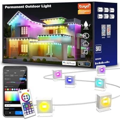 [OKKMAX] OKKMAX Permanent Outdoor Lights IP68 Waterproof Smart RGB+IC LED Christmas Light with 75 Scene Modes, Holiday Lights for Christmas Halloween, Work with Wi-Fi, Alexa & Google Assistant (100ft)