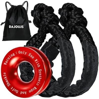 [DAJOUJS] DAJOUJS Synthetic Soft Shackle Rope 1/2" x 22" Black Recovery Tow Shackles with Red Recovery Ring 56,000lb Breaking Strength Soft Shackle Recovery Kit for SUV ATV Truck Jeep, Safer Than Metal Shackle