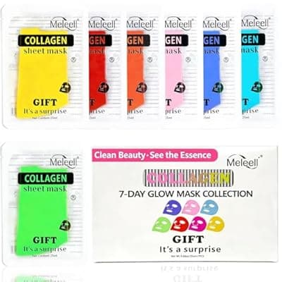 [Meleell] Meleell Collagen Face Masks Skincare for Women,Hydrating Sheet Face Masks Set for Sensitive Skin,Spa Facial Masks for Women Skin Care, Party Birthday Gifts for Women Teen Girls Kids(7 Masks)