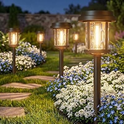 [XMCOSY+] XMCOSY+ Solar Pathway Lights, Solar Lights Outdoor Waterproof IP65, 20 LM Bright Glass Outside Light for Garden Path Yard Walkway Driveway (‎Black & Brown)
