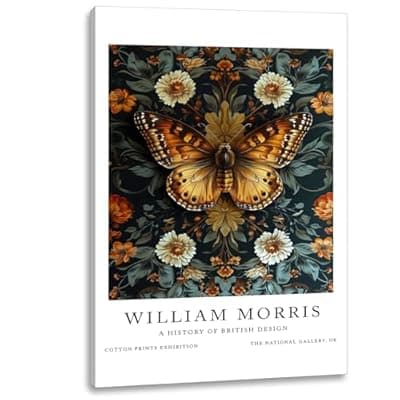 [Pormipone] William Morris Canvas Wall Art,Butterfly Painting Poster, William Morris Print Wall Decor, Butterfly Picture for Wall Living Room Bedroom Home Decoration 16*24 in ( Stretched Canvas on A Wooden Frame)