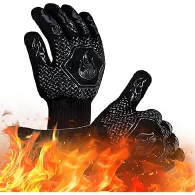 [HFLYJPYW] HFLYJPYW BBQ Grill Gloves Heat Resistant 1472℉ High Temp Resistance Fireproof Glove for Grilling Smoking Barbecue Washable Long Oven Extreme Hot Proof Mittens for Kitchen Baking (Black)