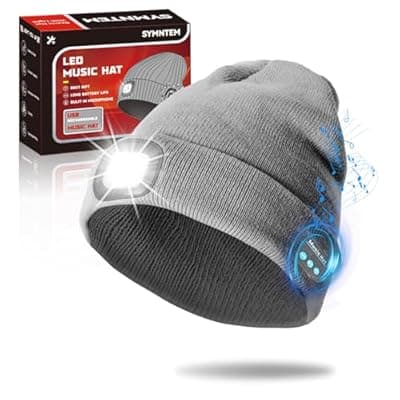 [SYMNTEM] SYMNTEM Gifts for Men, Rechargeable Bluetooth Music Unisex Beanie Hat with Light, Valentines Day Gifts for Him, Birthday Gifts for Men, Women, Grey