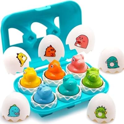 [WEEJOYGAM] WEEJOYGAM Dinosaur Toys for 1 2 3 Year Old Baby Boy Easter Eggs Basket Stuffers Birthday Gift, Dinosaur Eggs for Toddlers 1-3, Dino Matching Game Learning Montessori Color Sorting Sensory Shape Sorter