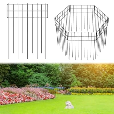 [promitop] Garden Border Edging Fences, 12.32"*16.81" Decorative Fence Panel, Small Garden Fence Animal Barrier, No Dig Fences Barrier, Square 6 Pcs Black Metal Fencing, Dog Fencing Blocker for Yard, Flower Bed