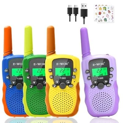[E-WOR] E-WOR Walkie Talkies for Kids Rechargeable, 4 Pack 3KMS Long Range Walkie Talkies Toy with Flashlight Adventure Toys for 3 4 5 6 7 8 9 10 11 12 Year Old Boys Girls, Great for Kids