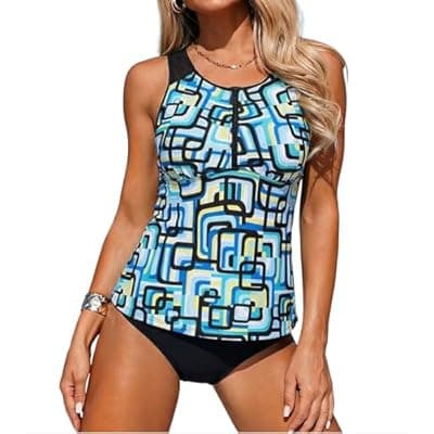 [ZAFUL] ZAFUL Tankini Swimsuits for Women, Two Piece Athletic Womens Bathing Suits Modest Swimwear Tank Tops with High Waisted Bottom