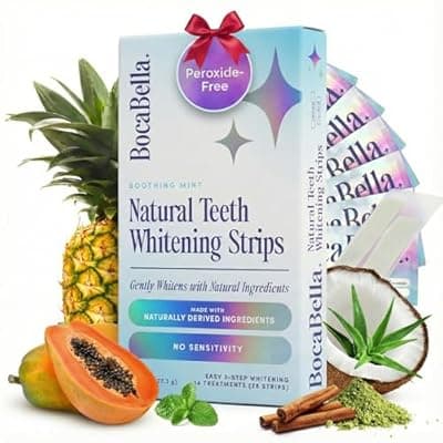 [Boca Bella] Teeth Whitening Strips for Sensitive Teeth – Natural, Peroxide-Free & Enamel-Safe | Clinically Tested Papaya & Pineapple Enzymes + Aloe & Coconut Oil | 14 Treatments for a Brighter, Whiter Smile