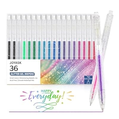 [Joyask] Joyask Glitter Gel Pens, 36 Colors Metallic Vibrant Retractable Sparkle Gel Pens for Coloring Journaling Drawing Doodling Colored Pen Colored Gel Pens for Kids Adult Fun Pens 0.8-1mm