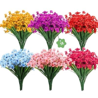 [DOMMARE] DOMMARE 12 Bundles Artificial Flowers Fake Faux Plant for Outdoors, Colorful Uv Resistant Silk Pink Flowers Daisies Decoration for Vase Indoors Gardens Wedding Window Boxes Summer Home Grave Decor