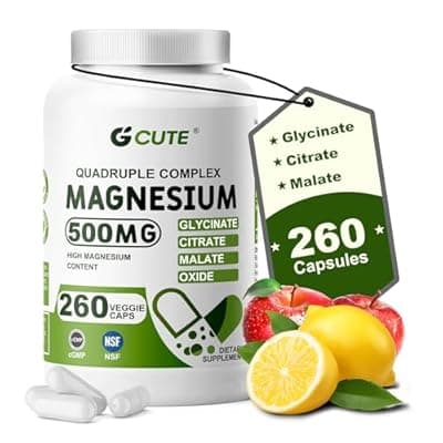 [GCUTE] Magnesium Glycinate Complex Supplements, 260 Capsules (130 Servings) | 500mg Magnesium Glycinate, Citrate, Malate & Oxide | High Absorption, Vegan, Gluten Free, Easy to Swallow 260 Count (Pack of 1)