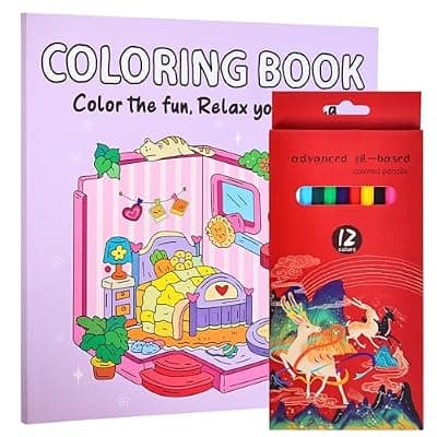 [YQWUCO] YQWUCO Adult Coloring Book Set with 12 Colored Pencils Set | 40 Pages | Complete Stress Relief Gift | Mothers Day Gift Idea | with Easy and Simple Designs for Relaxation