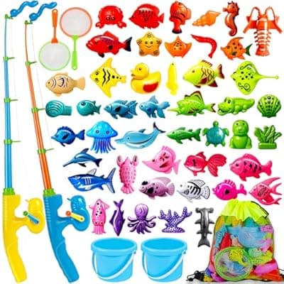 [CozyBomB] CozyBomB™ Magnetic Fishing Toys Game Set for Kids | Water Table Bathtub Kiddie Pool Party Pole Rod Net, Outdoor Plastic Floating Fish, Toddler Bath Color Ocean Sea Animals Birthday Gift Age 3-5 6 4-8