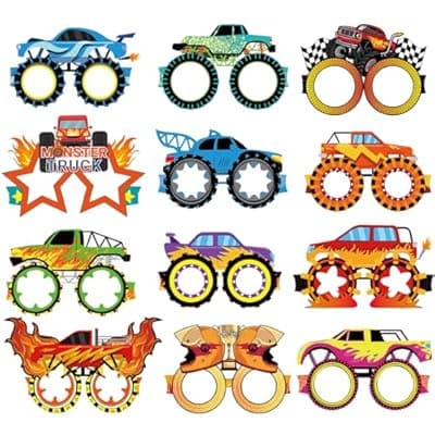 [Yafacuha] Yafacuha Monster Truck Party Decorations Paper Glasses Monster Truck Photo Booth Props Car Theme Eyeglasses for Baby Shower Birthday Party Supplies Favors