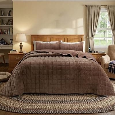 [FFQSS] FFQSS Velvet Quilt Queen Size, Luxury Soft Bedding Set, Lightweight Cozy Warm Quilted 3-Piece Velvet Coverlet Bedspread Set with 2 Pillow Shams for All Season, Brown