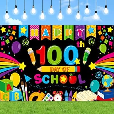 [Tiamon] Tiamon 100 Days of School Decoration Banner Party Backdrop Photography Background for Kids Student Decor Kindergarten Preschool Primary Supplies, 72.8 x 43.3 Inch(Black)