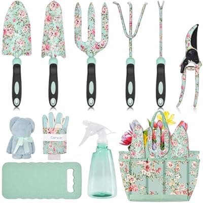 [Carsolt] Garden Tools Set, Carsolt 11 Pcs Heavy Duty Floral Gardening Tools Kit with Non-Slip Rubber Handle, Special Gardening Gifts for Women Mom Birthday