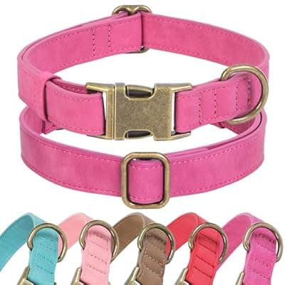 [Jumpress] Jumpress Soft Leather Dog Collar for Small Medium Large Dogs, Heavy Duty Dog Collar Leather with Quick Release Metal Buckle, Durable & Adjustable for Medium Dogs Walking (Hot Pink, M)
