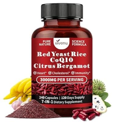 [VivoNu] VivoNu Red Yeast Rice with CoQ10, Citrus Bergamot Supplements* | 3000mg Red Yeast Rice, Citrus Bergamot, CoQ10, 240 Capsules