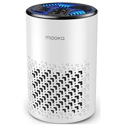 [MOOKA] Air Purifiers for Bedroom Home, MOOKA HEPA Air Purifier for Home Pets with Fragrance Sponge for Smoke Dust Pollen Dander Odor, Small Air Cleaner with Sleep Mode Night Light Timer, KJ067L, White