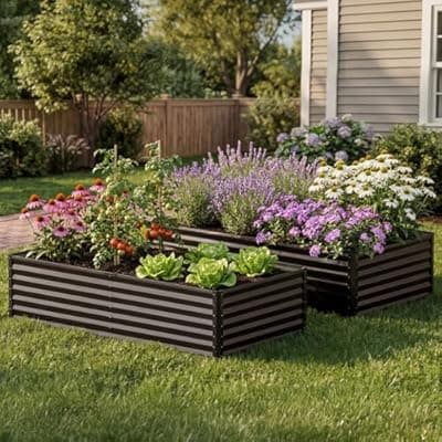 [COMHOMA] COMHOMA 2 Pack Galvanized Raised Garden Bed,6x3x2ft Large Metal Planter Box for Outdoor Vegetables,Corrugated Steel Herbed Plants Container,Extra Deep Gardeners Kits with Open Bottom