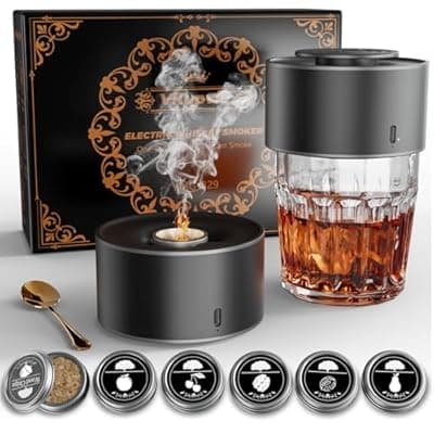 [Vilupvie] Electric Whiskey Smoker Kit Built-in Torch, No Butane Needed - Rechargeable Cocktail Old Fashioned Smoker Kit with 6 Wood Chips, Bourbon Drink Smoker Infuser Set, Gifts for Men Dad Husband