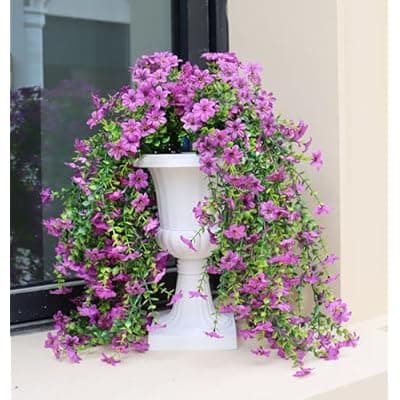 [Obmnor] Obmnor Artificial Hanging Flowers for Outdoors, 4 Pack Fake Hanging Plant for Spring Summer Decor, UV Resistant Faux Silk Flower for Planter Porch Patio Balcony Yard Decoration (Light Purple)