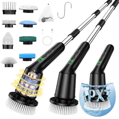[CTMAST] Shower Scrubber with Long Handle, Shower Cleaner Brush with 8 Brush Heads, Cordless Electric Spin Scrubber for Cleaning with 2 Speed, Cleaning Supplies for Bathroom Bathtub Kitchen Floor Tile Toilet