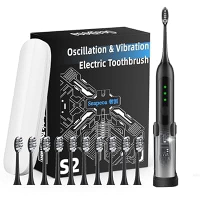[Seapeoa] Seapeoa Adult Sonic Electric Toothbrush with 10 Brush Heads, Travel case, and wall Bracket, Suitable for Both Adults and Children, IPX8 Waterproof, USB Charging, 42000VPM, Black