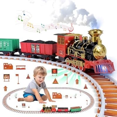 [HEALLILY] Electric Train Set for Kids Ages 4-8, Train Toys with Sounds, Lights & Smoke, Toddler Model Train Tracks for Indoor Railway Play, Children's Day Birthday Gifts for 3 4 5 6 7 8+ Year Old Boys Girls