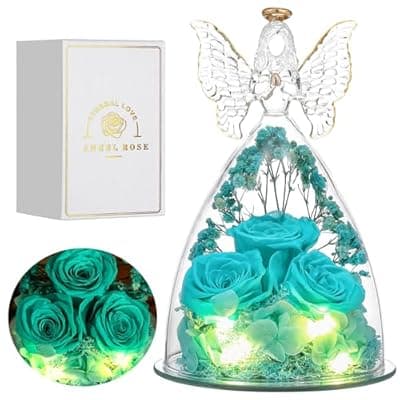 [Tiaronics] Tiaronics Mothers Day Rose Gifts for Women Preserved Real Flower in Glass Angel Figurines Roses for Delivery Prime Birthday Gifts for Mom Grandma Girlfriend Wife Her - Tify Blue