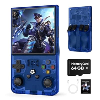 [vexkunp] R36MAX Retro Handheld Game Console, 64GB Retro Gaming Console with 4.0 Inch Screen, Portable Video Game Consoles with 4000mAh Battery and Multiple Emulators, Open Linux System (Transparent Blue)