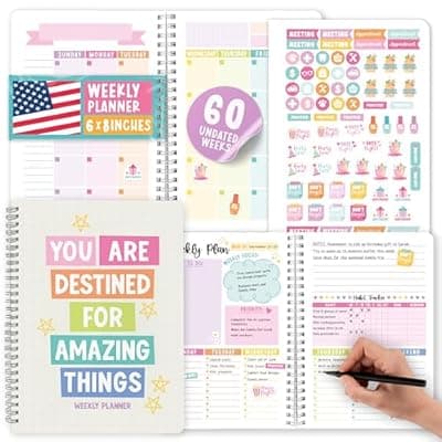 [Hadley Designs] Undated Planner Weekly and Monthly - Spiral Undated Weekly Planner for Kids & Adults, Week Planners Habit Tracker, Goal Planners Notebook for Work, Agenda Planning Notebook