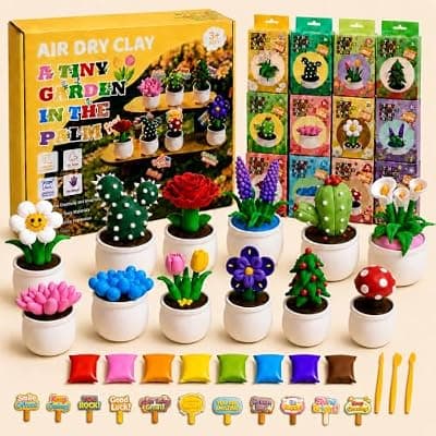[Porlinquus] Air Dry Clay Kit for Kids, 12 Plants Modeling Magic Clay Sculpting Tools | Ultra-Light & Soft, Safe and Non-Sticky, DIY Flower Arts Craft Set, Home Party Favors Birthday Back to School Gift for Age 3+